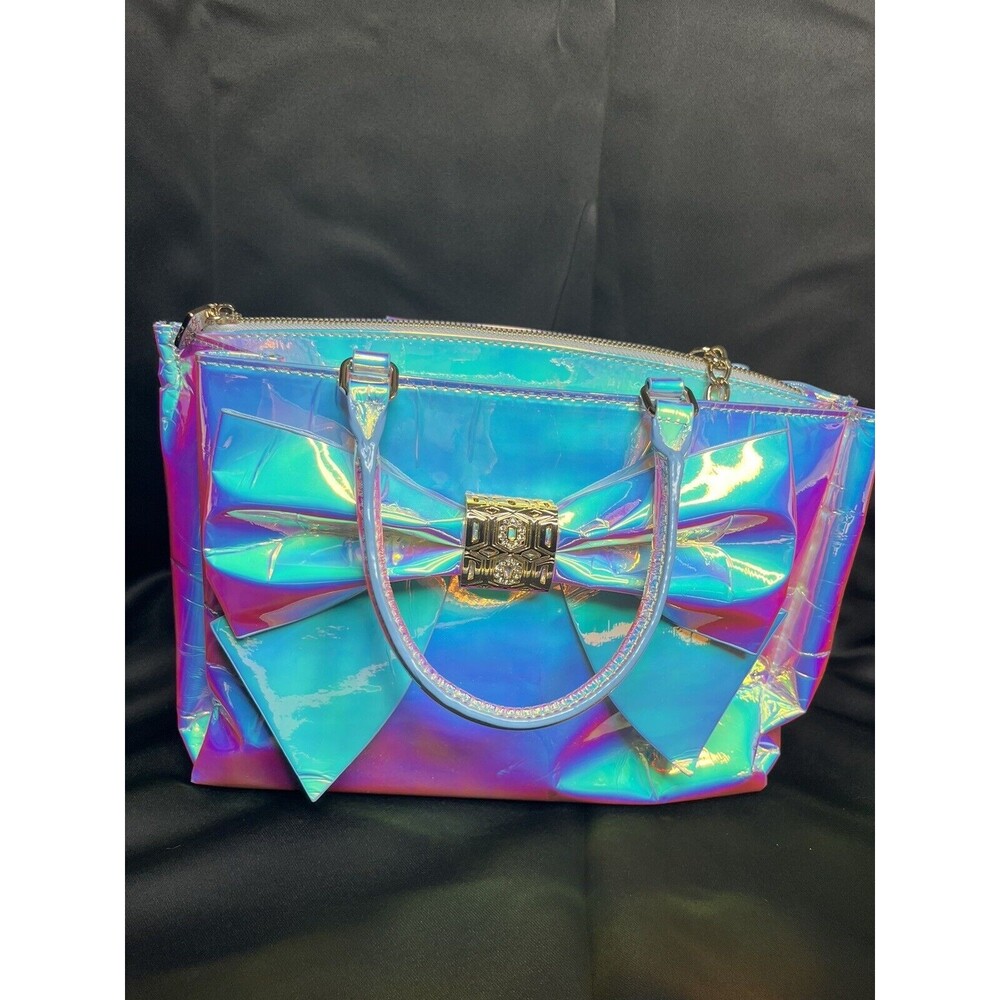 RARE Betsey Johnson Metallic Iridescent Bow Handbag Crossbody Bag Satchel VHTF!!